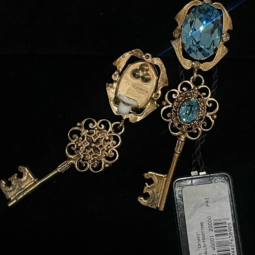 Dolce & Gabbana Gold and Blue Key Earrings - Picture 6 of 7